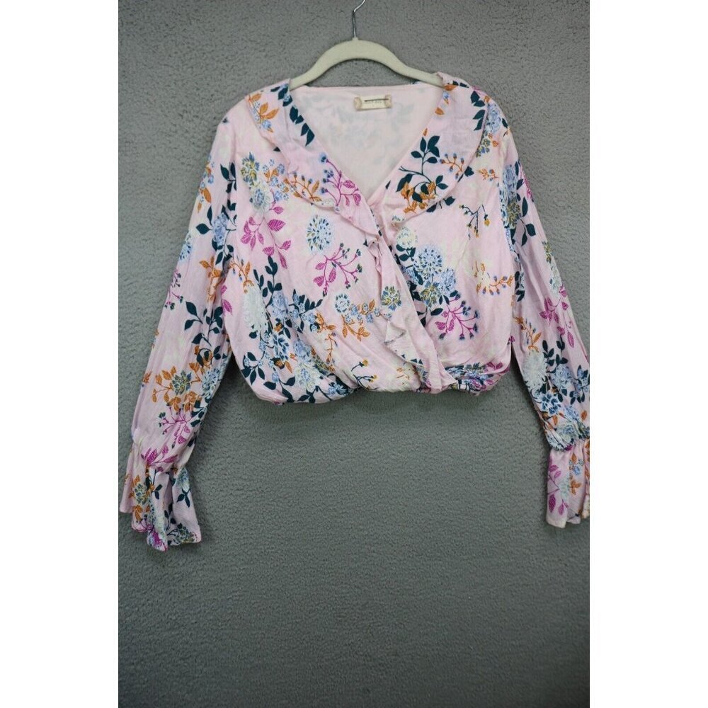 Altar'd State Long Belled Sleeves Elastic Waist-Cropped Top-Large-Cottagecore